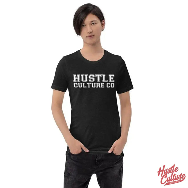 Young Boy In Heather Varsity T-shirt With ’hut Culture’ Design, Hustlers Product