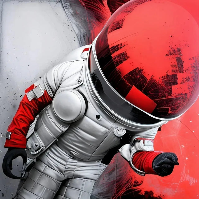 Astronaut In Spacesuit Against Red Background Symbolizing Personal Vision And Learning In a Changing World.