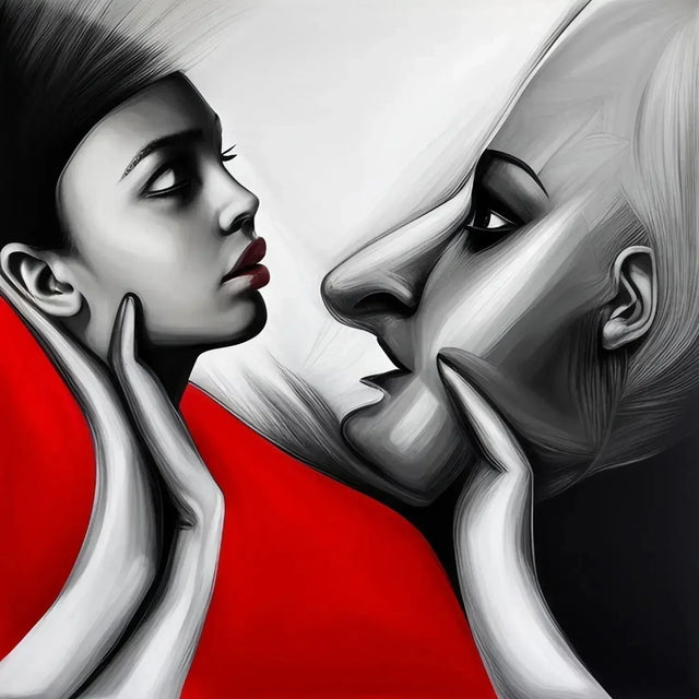 Painting Depicting Perfect Balance In Life Mission With Personal Relationships Through a Kiss