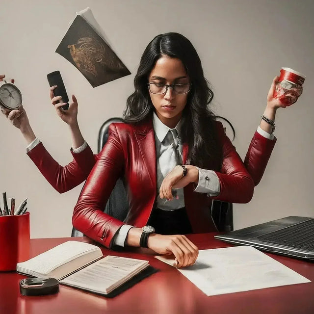 Woman Overcoming Procrastination With Productivity Hacks At Desk With Laptop And Coffee.
