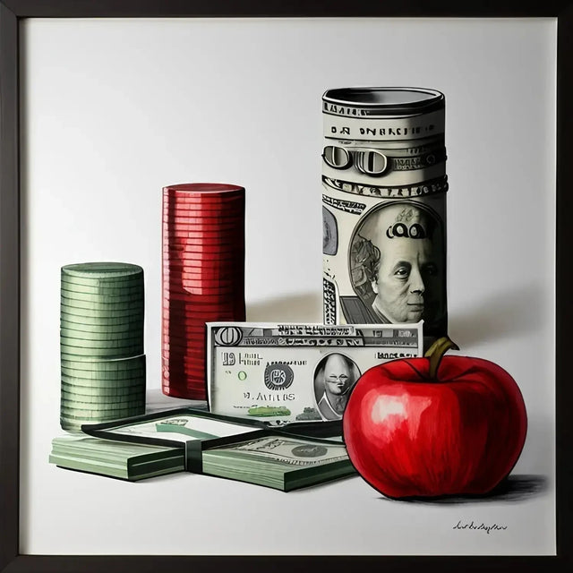 Painting Of Red Apple With Money Stacks Symbolizing Building Financial Independence Long Term
