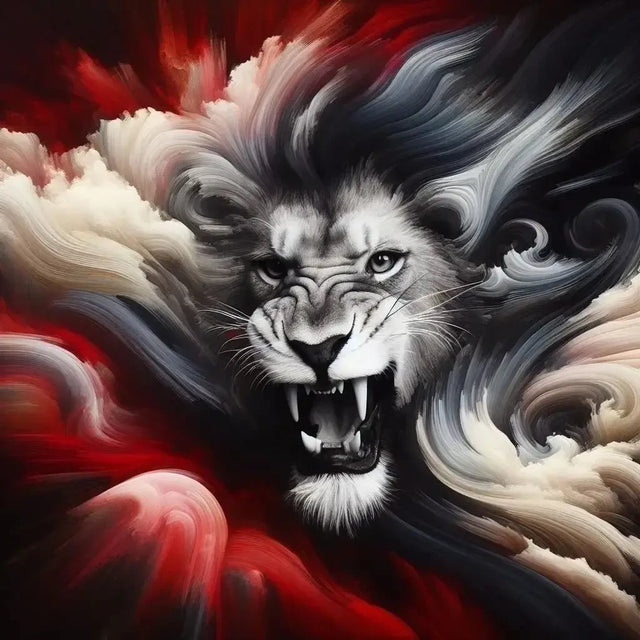 Lion Roaring In Corporate Carnivore Environment, Symbolizing Power And Resilience.