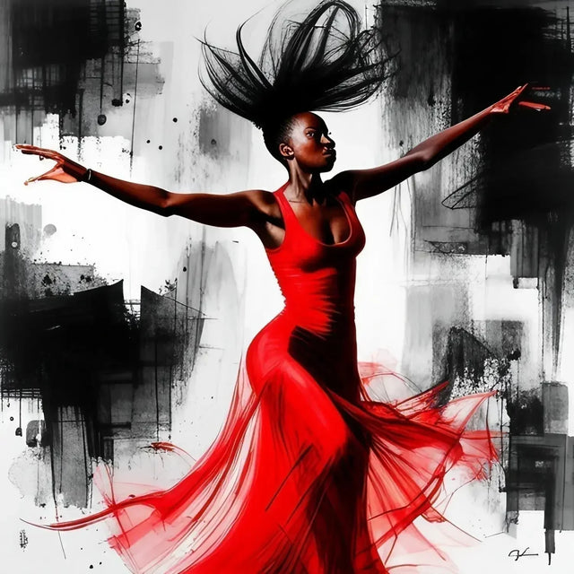 Woman In Red Dress Dancing Embodying Personal Mission And Vision Alignment.