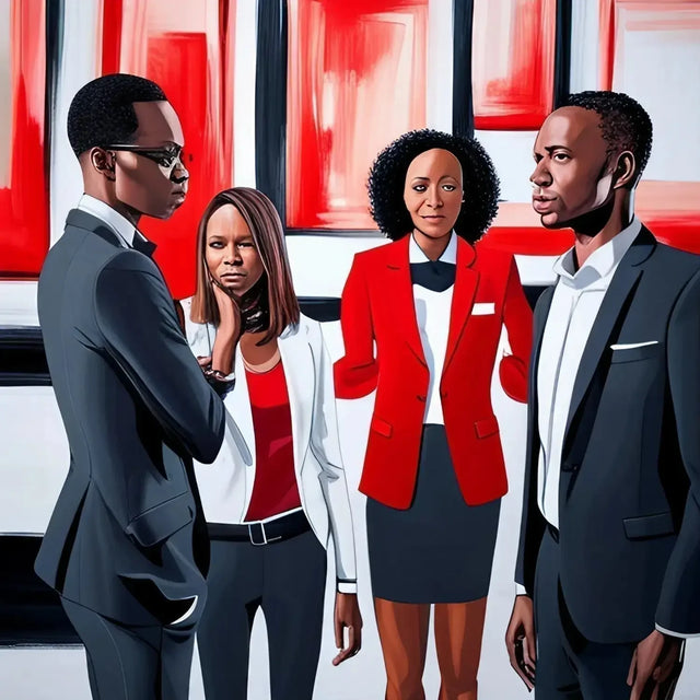 Effective Communication In Fast-paced Work, Painting Of Busy Professionals In Suits.