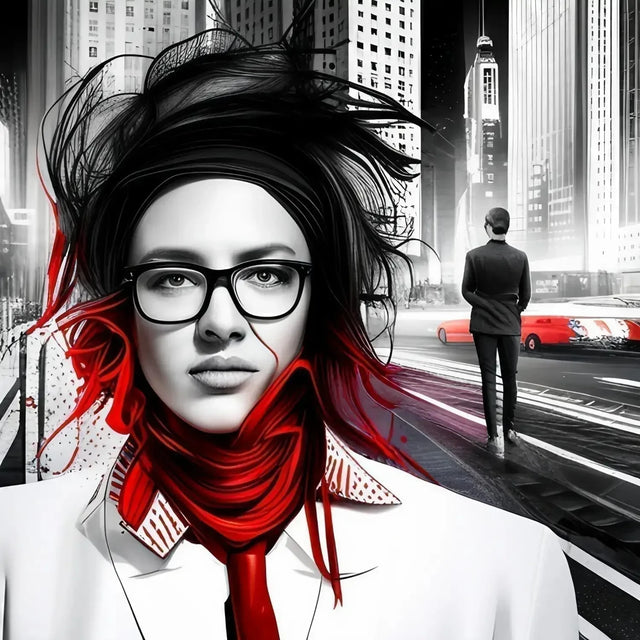 Woman With Glasses And Red Scarf Symbolizing Hard Work In Hustle Culture.