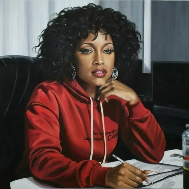 Painting Of a Woman Finding Balance At a Desk In a Fast-paced World