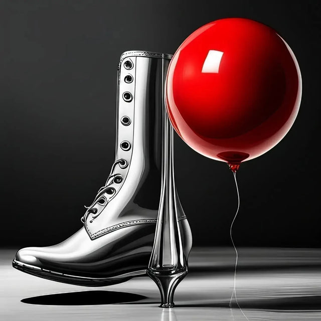 Red Balloon With Silver Boot Advocating To Break Free From The Overwhelming Hustle Culture.
