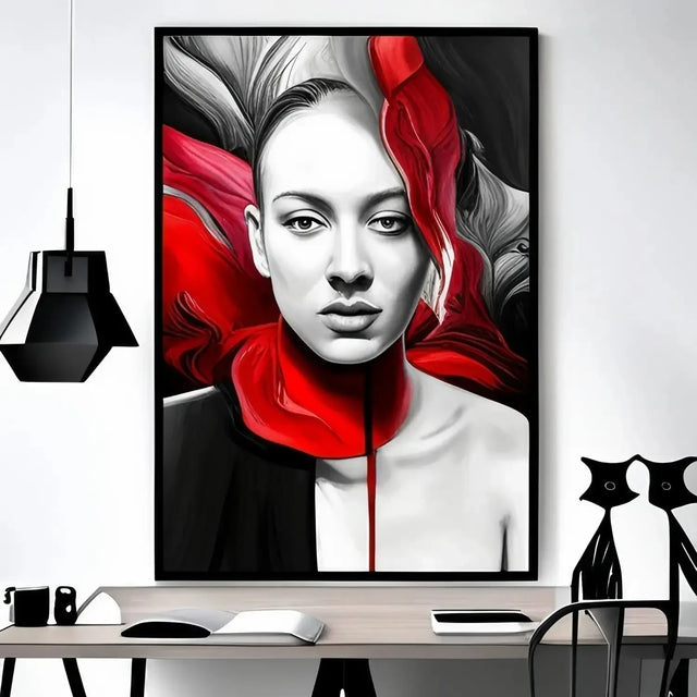 Painting Of a Woman With Red Flowers, Symbolizing Hustle Culture’s Problem Solving Skills.