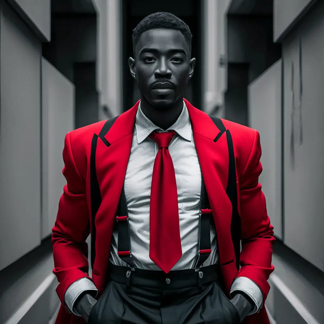 A Man In a Red Suit And Tie Embodies Hustle Culture In ’leading By Example: Actions Speak Louder’