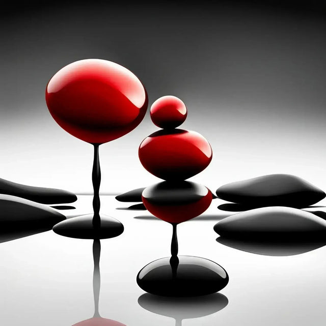 Red And Black Spheres Symbolizing Work-life Integration On Reflective Surface