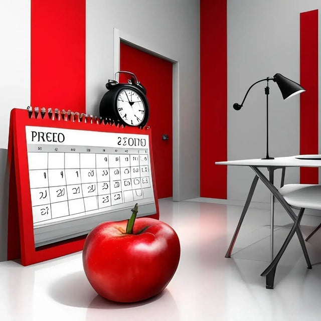 Red Apple And Calendar Symbolizing Time Management For a Healthy Work Life Balance
