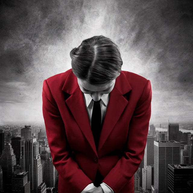 A Man In a Red Suit Stands Before The City, Embracing Vulnerability In Leadership.