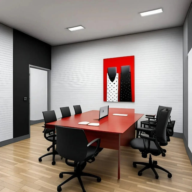 Red Table And Chairs For Team Members, Maximizing Productivity In Office.