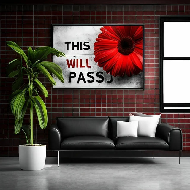 Living Room With Couch And Red Flower Symbolizing Embracing Failure For Small Victories.