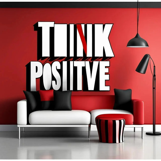 Red Wall With ’think Positive’ Highlighting Positive Thinking In a Fast-paced World.