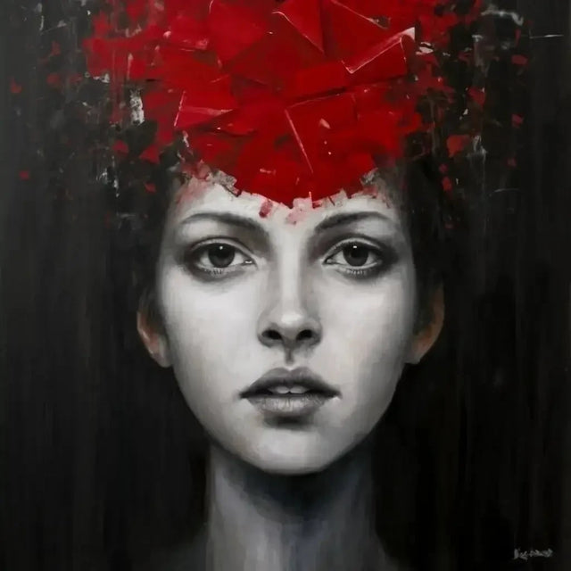 Painting Of Woman With Red Flowers Symbolizing Habit Formation In Personal Development.