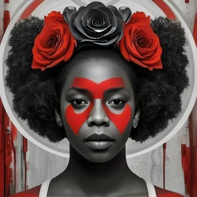 Creative Woman With Red Face Paint And Roses Embodying Artistic Side Against Hustle Culture.