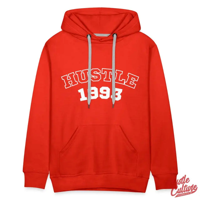 1993 Vintage Hustle Hoodie By Hustle Culture, Red Hoodie With ’hustle’ In White