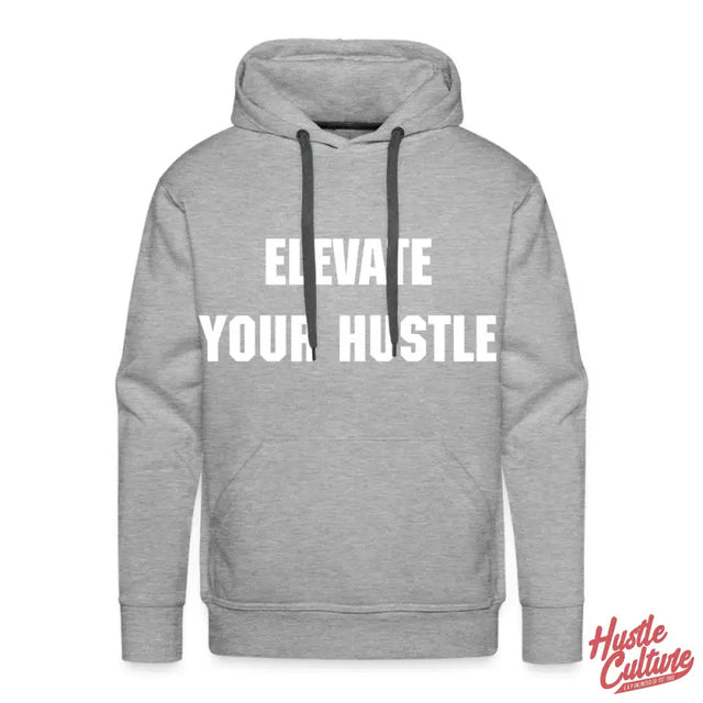 Hustle Culture Premium Hoodie With White Text On Grey Fabric