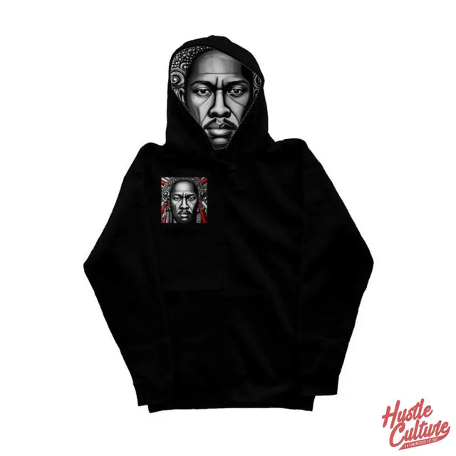 Ambitious King Zip Hoodie Featuring a Man In a Mask On a Black Hoodie