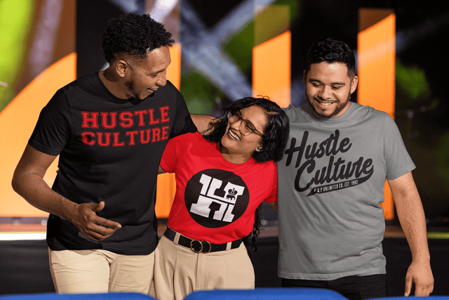 bella-canvas-t-shirt-mockup-of-two-men-and-a-woman-hugging-in-a-christian-forum-m34683 - Hustle Culture Co. 