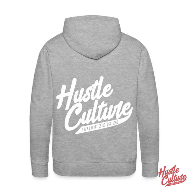 Grey ’hustle City Hoodie’ With ’hut Culture’ In White Text - Urban Style & Ambition