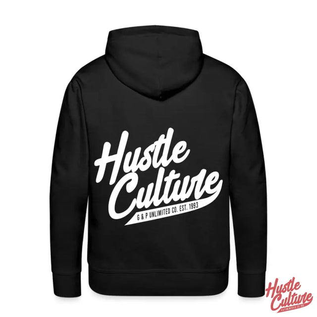 City Hustle Hoodie: Black Hoodie With ’hate Culture’ In White, Urban Style & Ambition