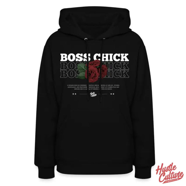Empowered Chick Hoodie With Black Bock And Rose Design