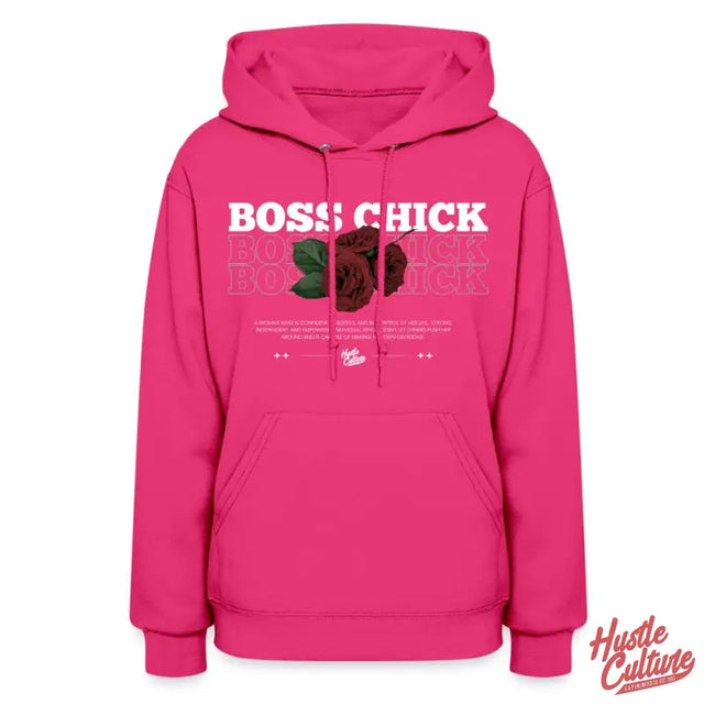Empowered Chick Hoodie With Bock And Rose Slogan In Pink