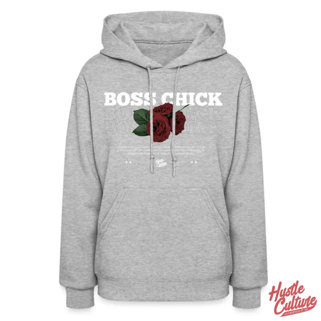 Empowered Chick Hoodie Featuring a Grey Hoodie With a Rose Design