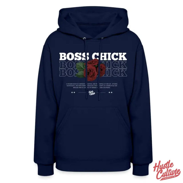 Empowered Chick Hoodie With Navy Hoodie And Rose Design