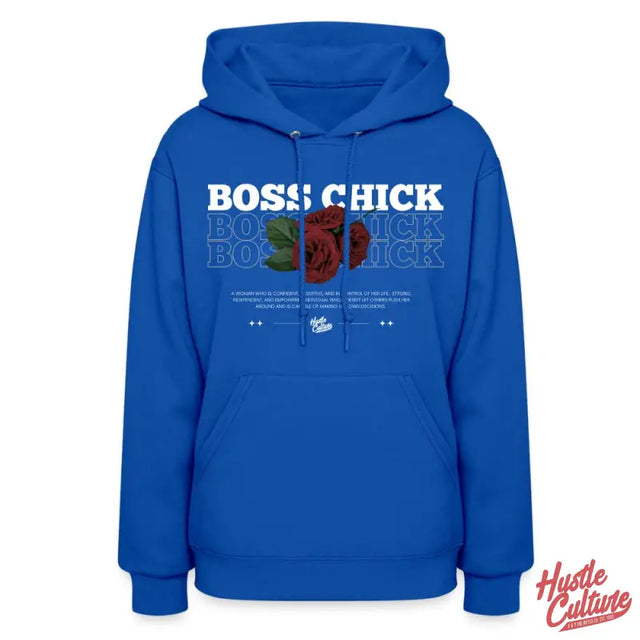 Blue Empowered Chick Hoodie With ’bock’ And Rose Design