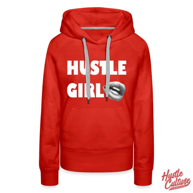 Red Empowering Girl Hoodie With ’hustle Girl’ Text