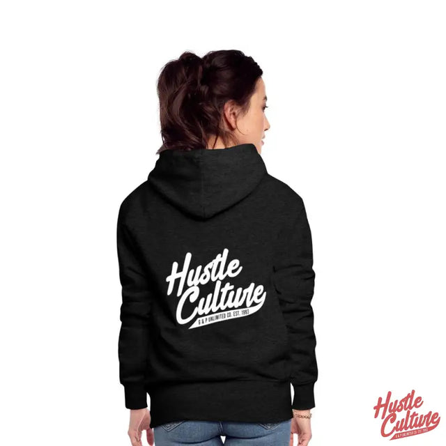 Empowering Girl Hoodie Featuring a Woman In Black Hoodie With ’hustle’ Text