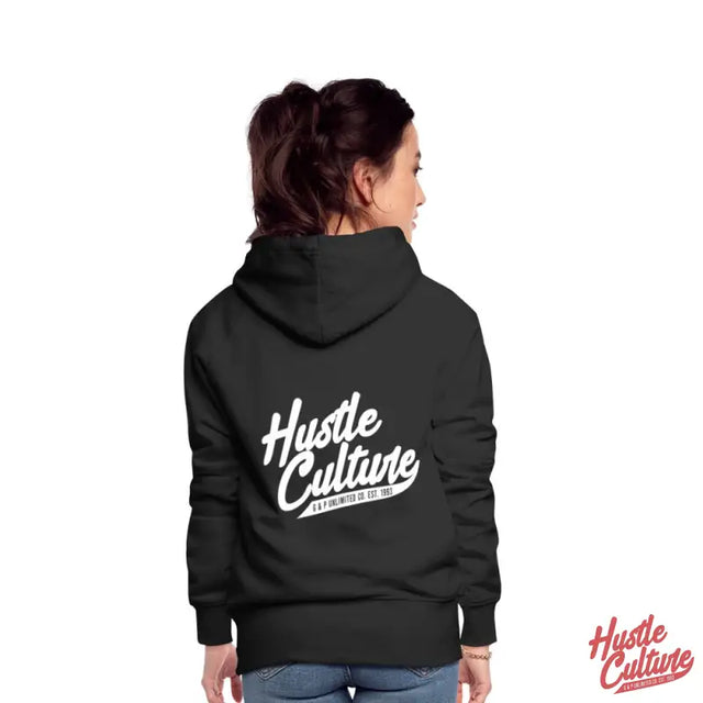 Empowering Girl Hoodie Featuring Woman In Black Hoodie With ’hustle’ Design