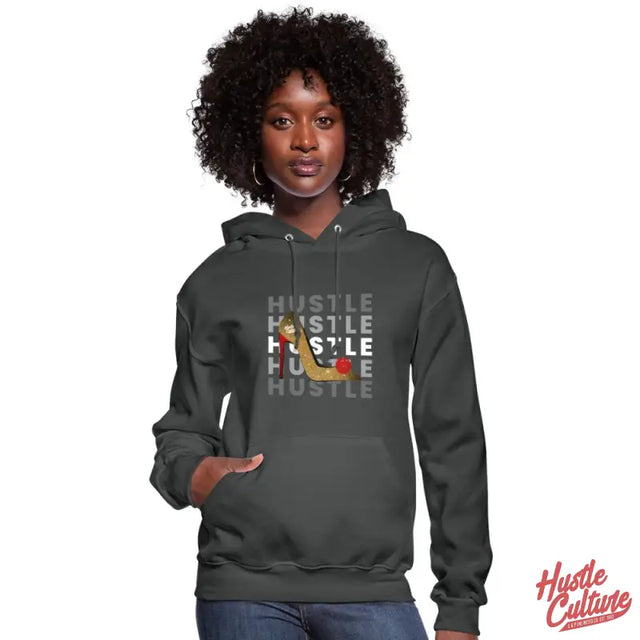 Woman Wearing a Empowerment Blend Hoodie With ’hustle Hustle Hustle Hustle’ Design