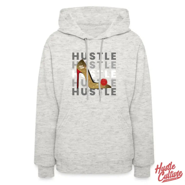 Grey Empowerment Blend Hoodie Featuring High Heel Shoe And ’hustle Hustle Hustle’ Text