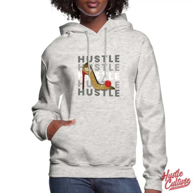 Woman In Empowerment Blend Hoodie With High Heel Shoe Graphic On Grey