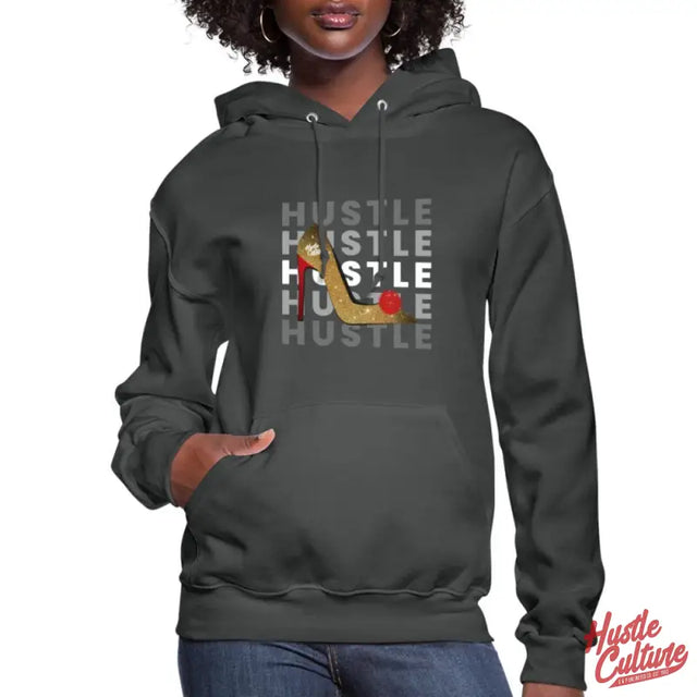 Woman Wearing Empowerment Blend Hoodie With ’fistle Fistle Hustle Hustle’ Design