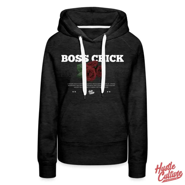 Empowerment Hoodie By Hustle Culture: Black Boss Chick Hoodie With Bok Word Design