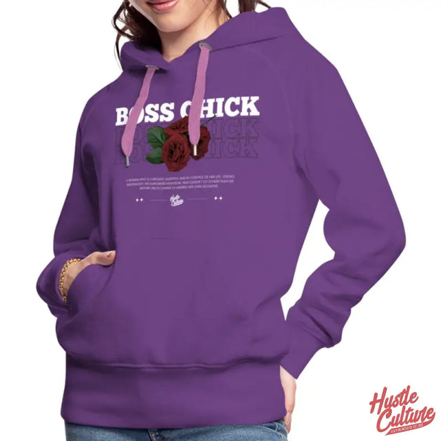 Empowerment Hoodie By Hustle Culture Featuring a Woman In Purple Hoodie With Rose Design