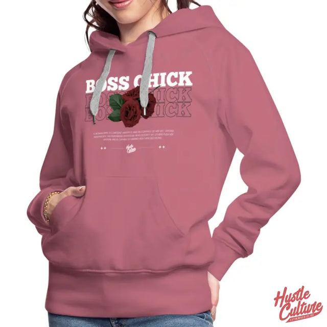 Boss Chick Empowerment Hoodie By Hustle Culture Featuring Woman In Pink Hoodie With Rose Icon