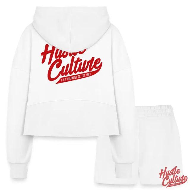 Empowerment Set: Women’s Cropped Hoodie & Shorts With ’huie’ In Red