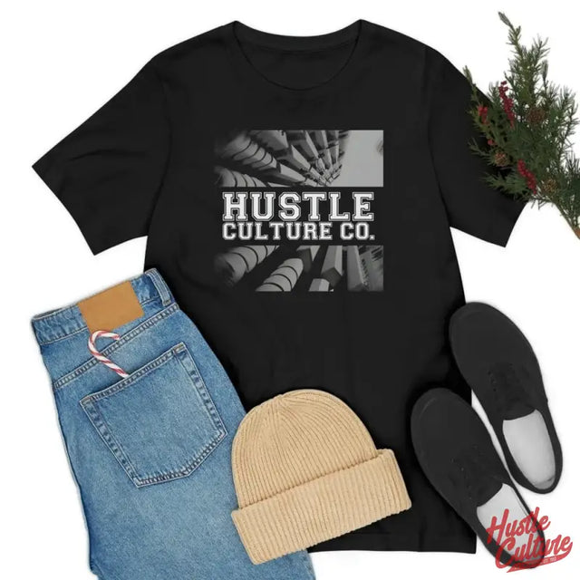 Black Streetwear Tee With ’hustle Culture’ Slogan