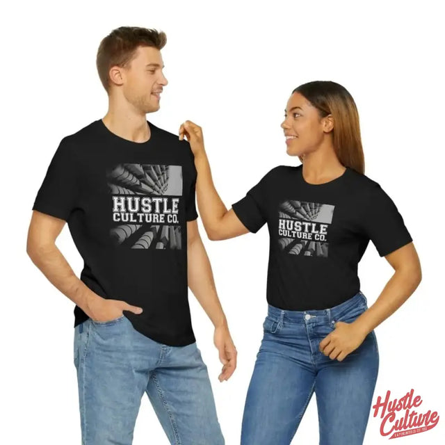 Stylish Couple In ’high Cut’ Black Shirts From Hustle Culture - Futuristic Streetwear Tee