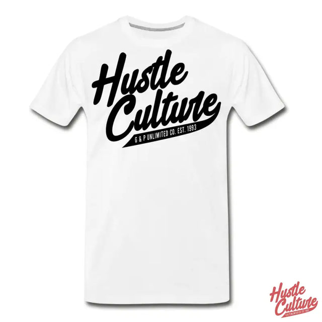 Hustle Culture Men’s Premium Tee White T-shirt With Black Ink Design