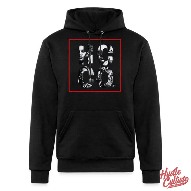Hcco Hustle Culture Signature Hoodie Featuring Two Men, Black Hoodie With Red Frame