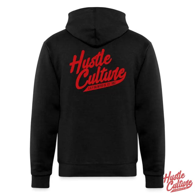 Hustle Culture Signature Hoodie In Black With Red Logo
