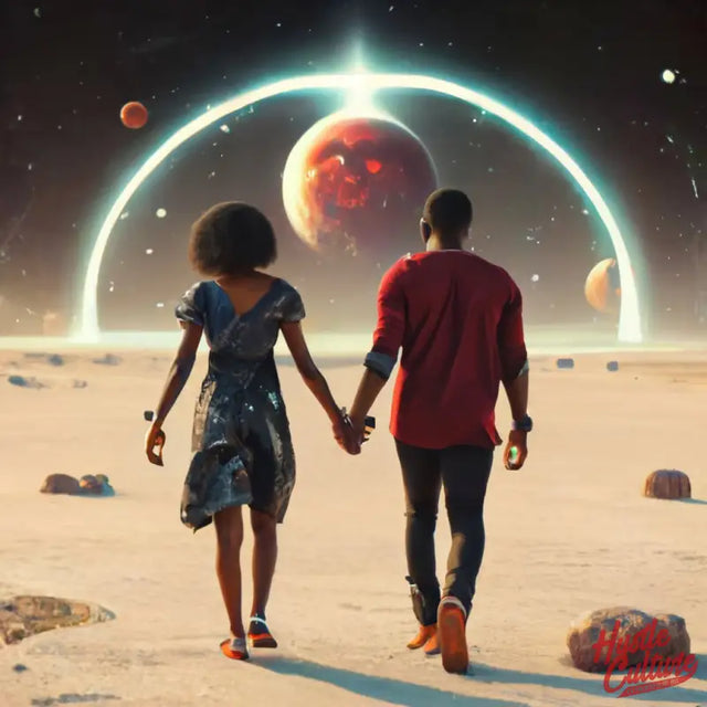 Two Children Walking In Desert With Planets In Background - Love & Partnership: a Universe Called