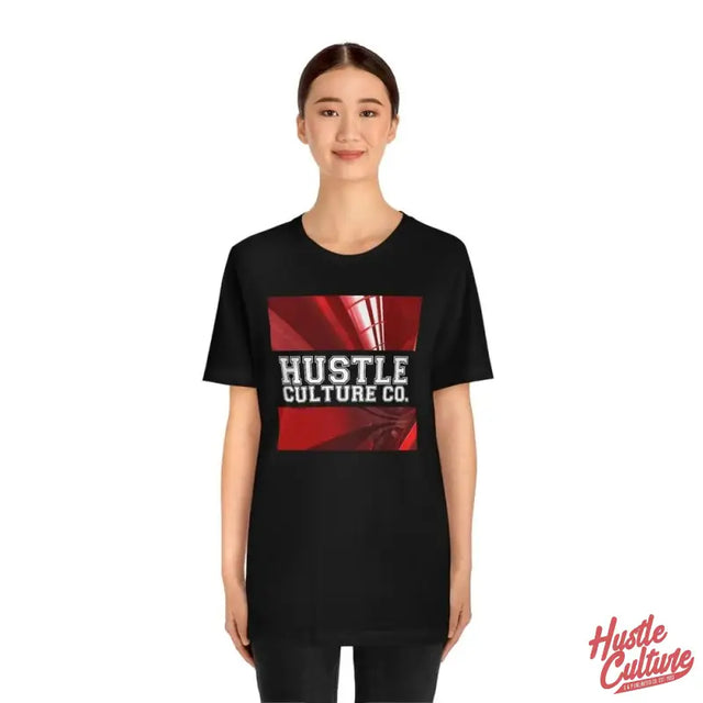 Black T-shirt With ’hut Culture’ On Woman - Red Robotic Culture Tee By Rebecca